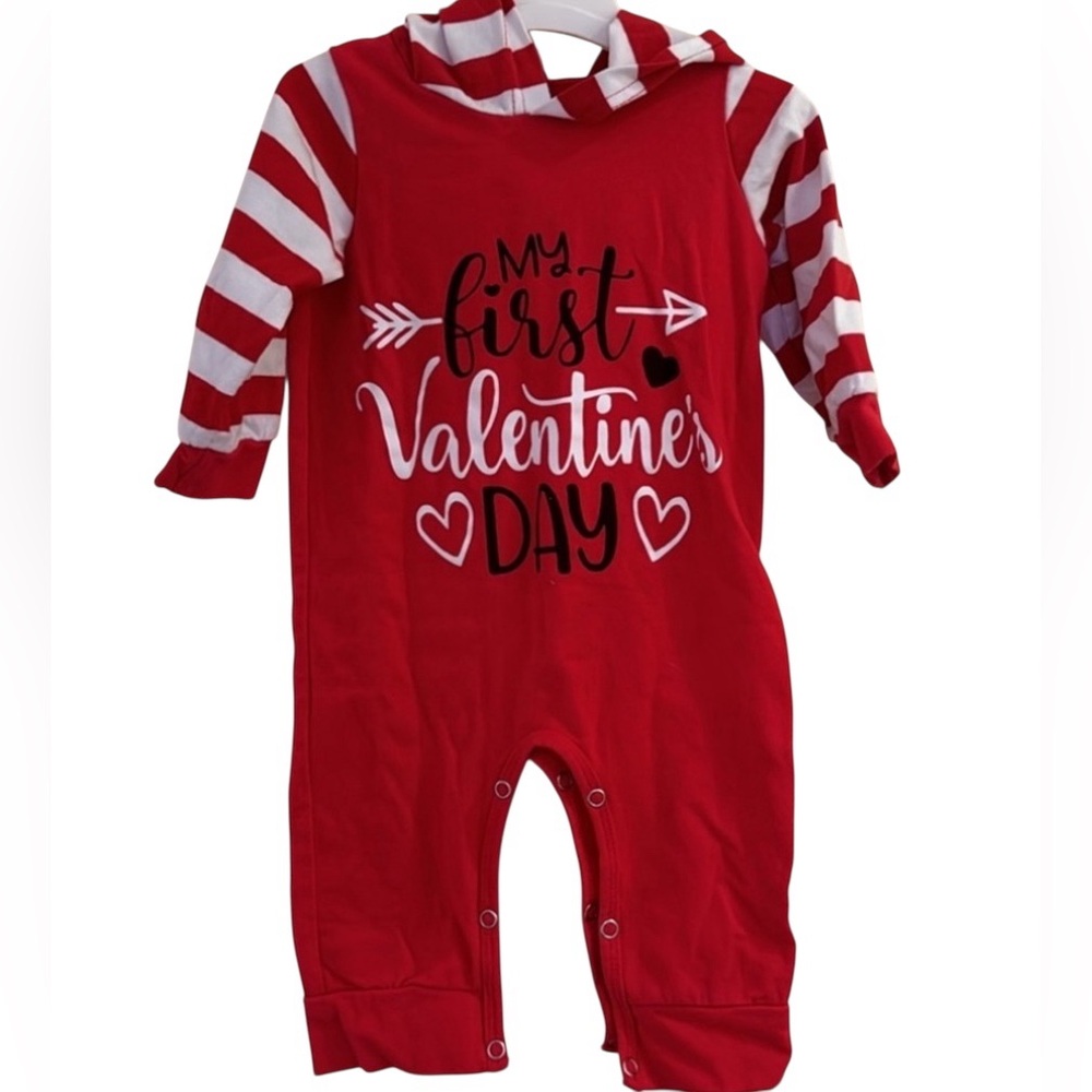 My First  Valentine's Day-  Kids One Piece Hooded Outfit